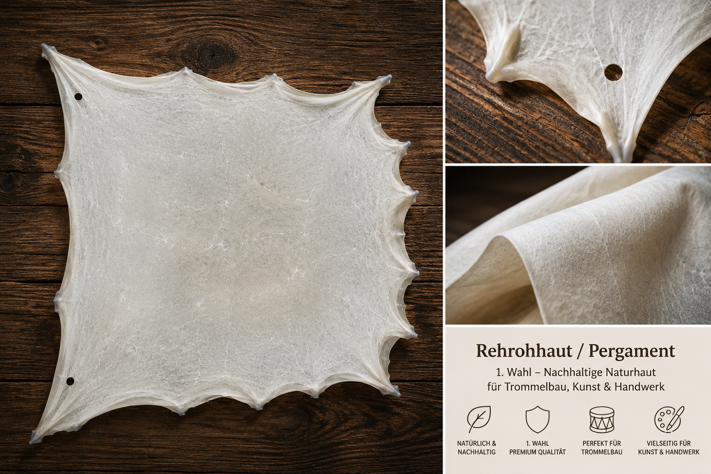 Rehrohhaut / Pergament – 1. Wahl – Nachhaltige Naturhaut für Trommelbau, Kunst & Handwerk