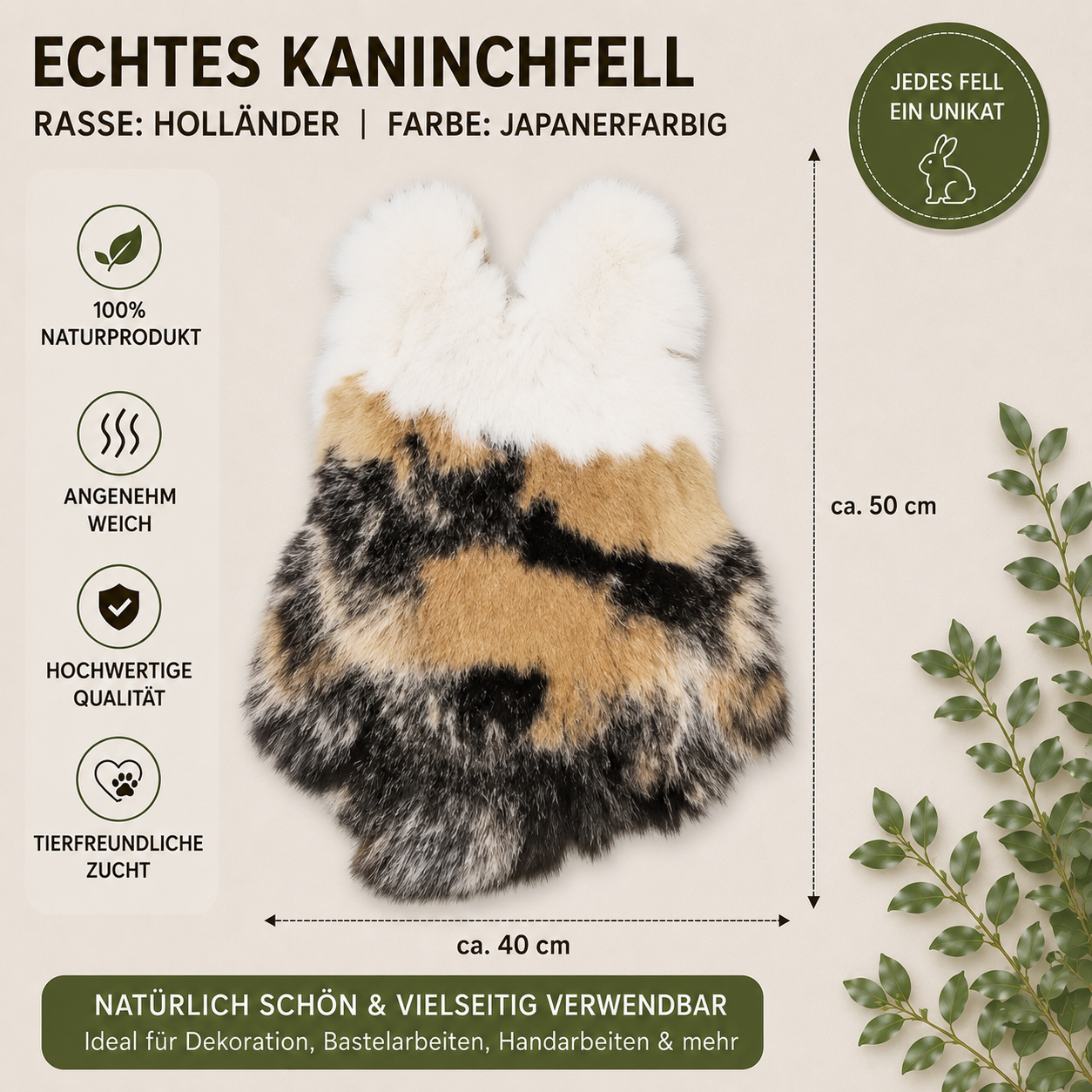 Große Kaninchen Echte Rasse Kaninchenfelle | Alaska • Holländer • Burgunder | ca. 50x40 cm