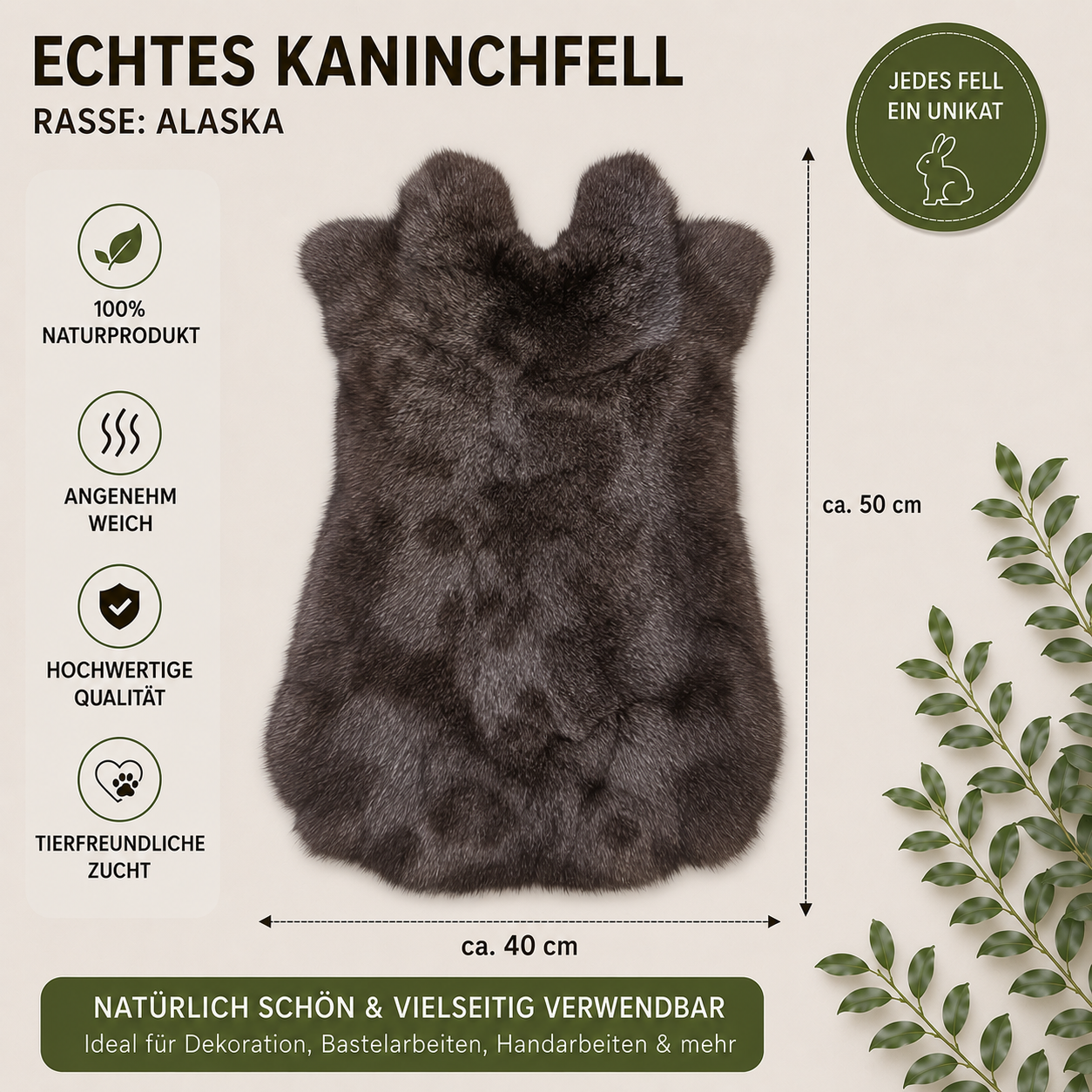 Große Kaninchen Echte Rasse Kaninchenfelle | Alaska • Holländer • Burgunder | ca. 50x40 cm