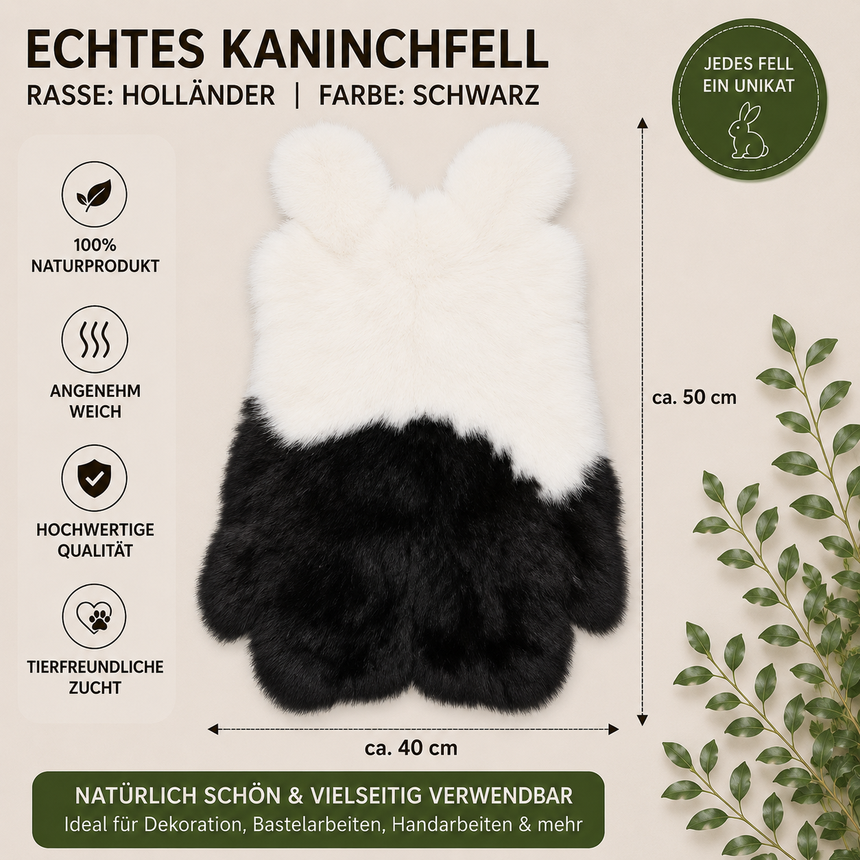 Große Kaninchen Echte Rasse Kaninchenfelle | Alaska • Holländer • Burgunder | ca. 50x40 cm