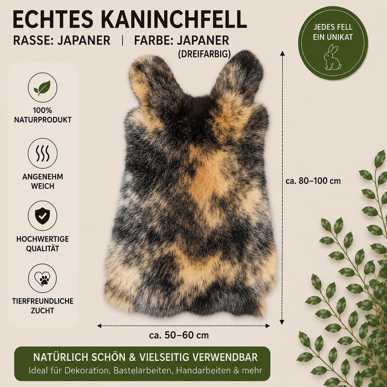 Große Kaninchen Echte Rasse Kaninchenfelle | Alaska • Holländer • Burgunder | ca. 50x40 cm