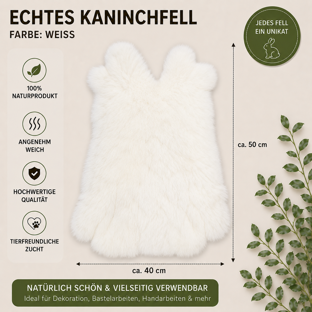 Große Kaninchen Echte Rasse Kaninchenfelle | Alaska • Holländer • Burgunder | ca. 50x40 cm