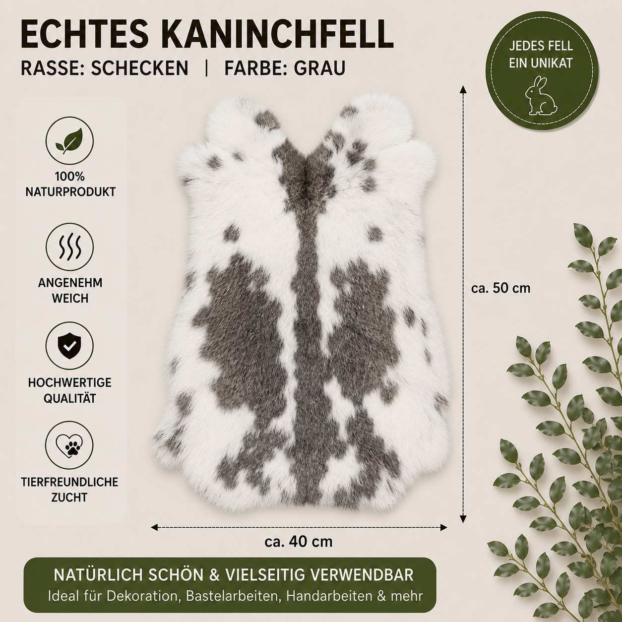 Große Kaninchen Echte Rasse Kaninchenfelle | Alaska • Holländer • Burgunder | ca. 50x40 cm