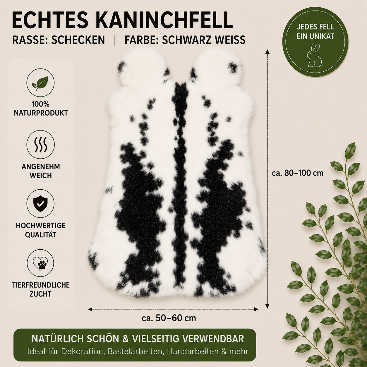 Große Kaninchen Echte Rasse Kaninchenfelle | Alaska • Holländer • Burgunder | ca. 50x40 cm