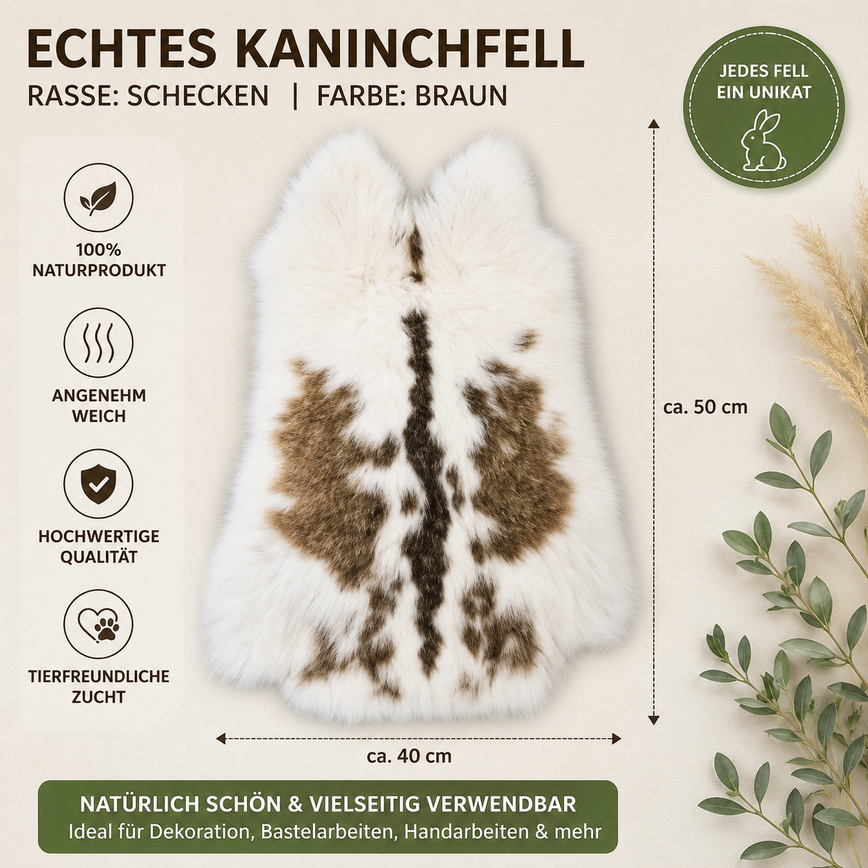 Große Kaninchen Echte Rasse Kaninchenfelle | Alaska • Holländer • Burgunder | ca. 50x40 cm