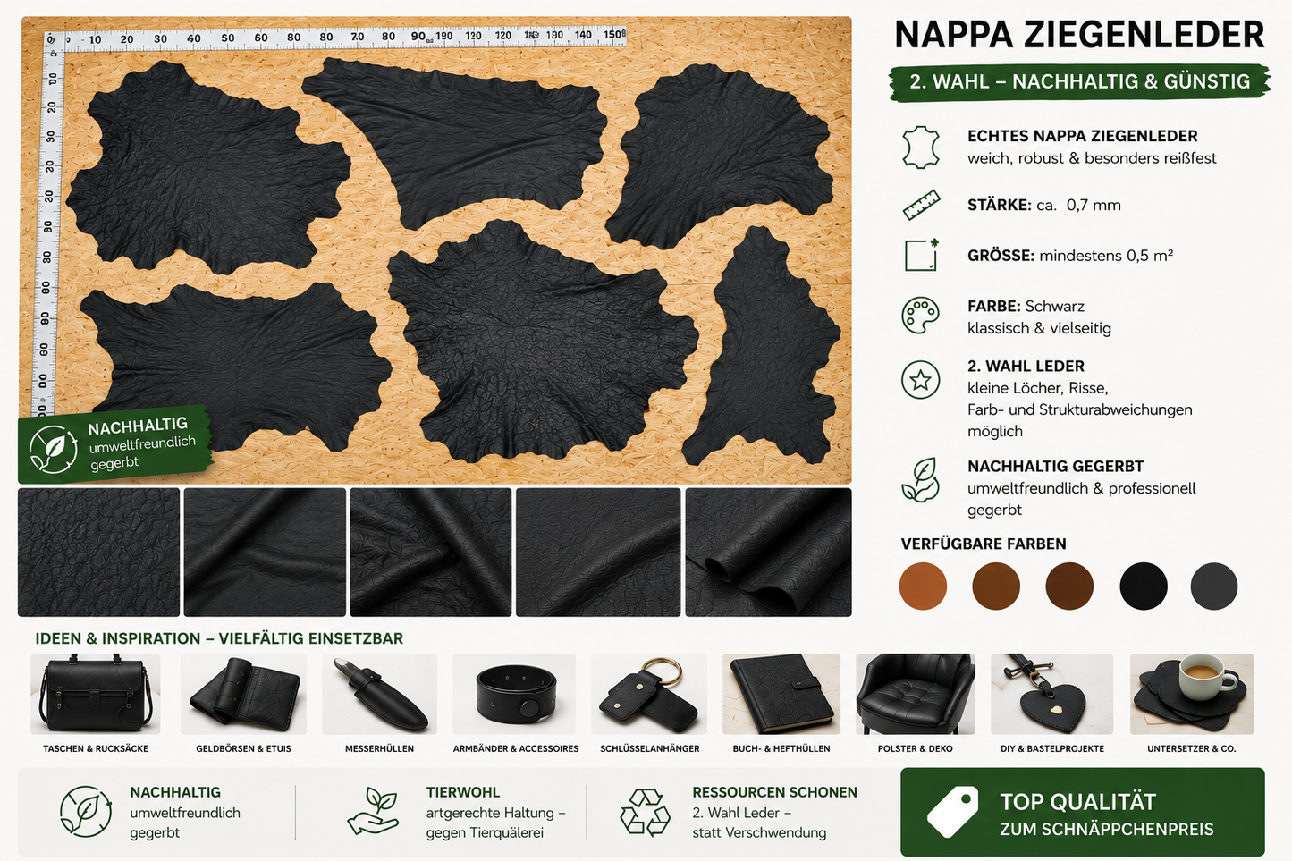 Nappa Ziegenleder 2. Wahl – Nachhaltig gegerbt | ca. 0,7 mm | ab 0,5 m²