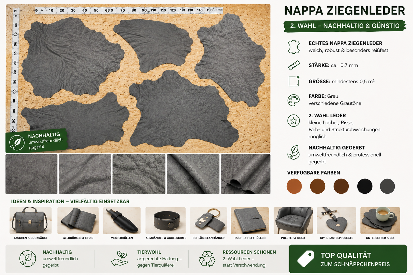 Nappa Ziegenleder 2. Wahl – Nachhaltig gegerbt | ca. 0,7 mm | ab 0,5 m²
