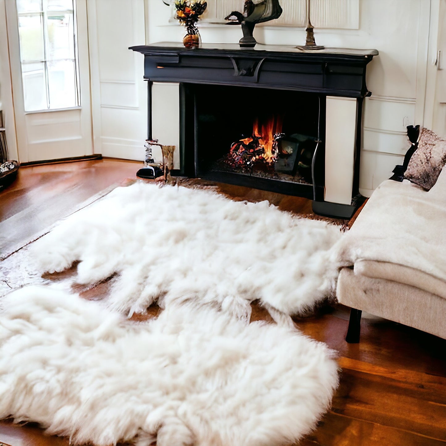 140cm - 155cm White Giant Sheepskin, XXXL Fur Rug, First Choice, Ecological