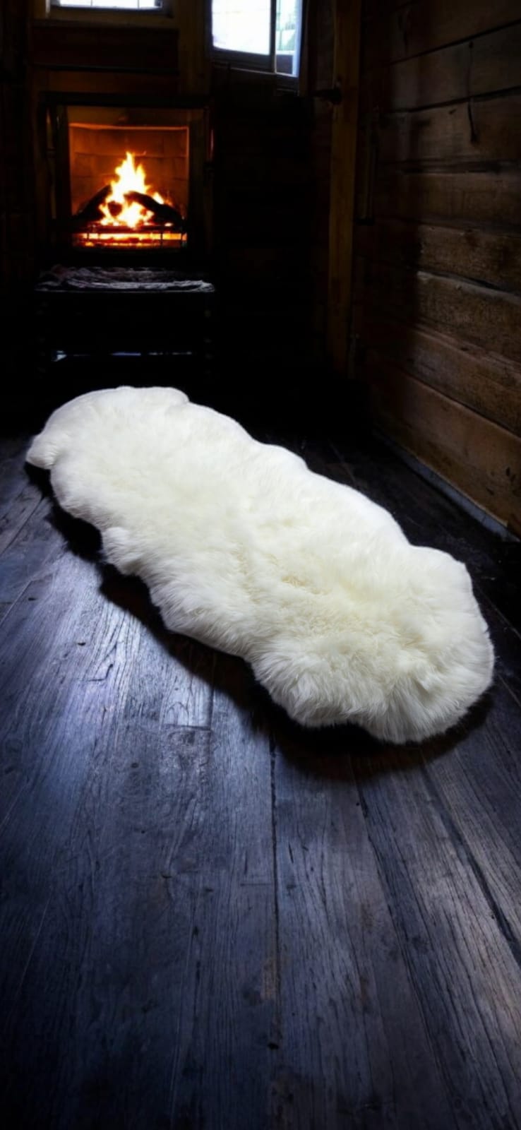 180 x 70 cm | XXL Genuine Sheepskin | Lambskin Fur Rug | White, Brown, Flamed | Double Stitched