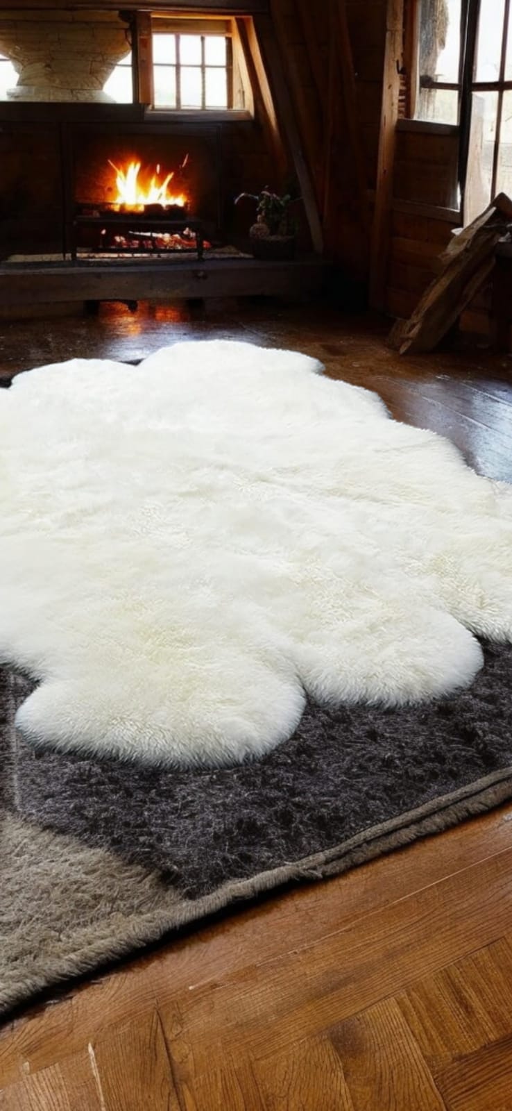 180 x 160cm | XXL Schaffell Echt | Lammfell-Fell-Teppich | Weiß, Braun, Geflammt | 6x vernäht