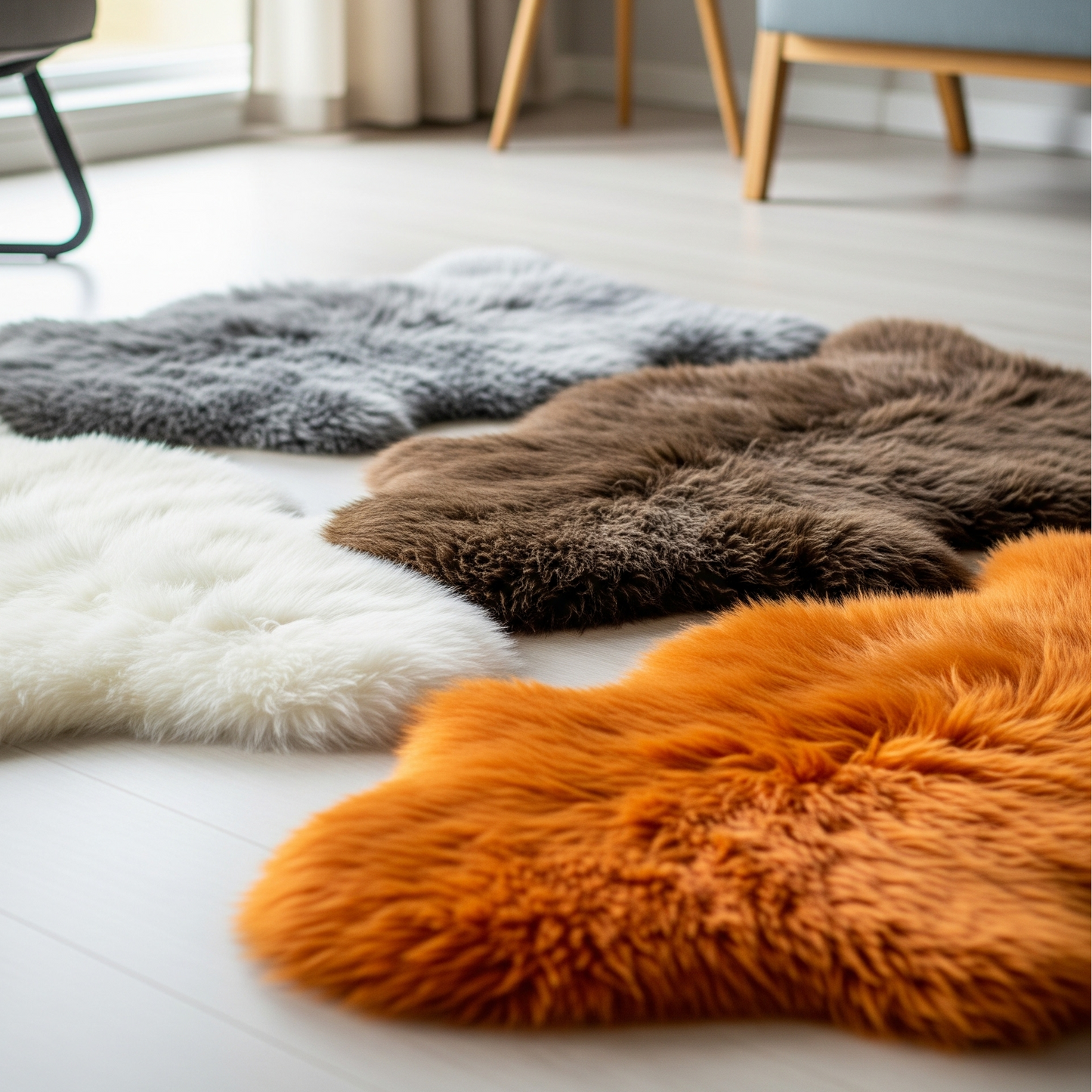 BUNTE Schaffell | Orange | Echtes Lammfell |Teppich Deko | 120cm | Sitzauflage