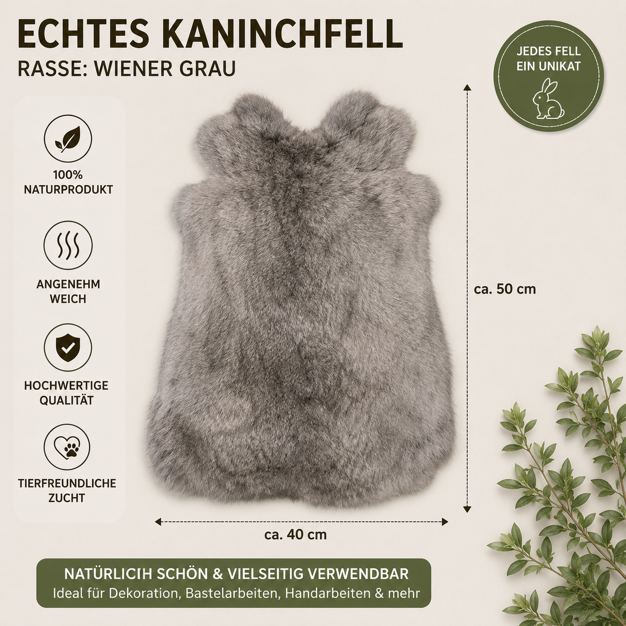 Große Kaninchen Echte Rasse Kaninchenfelle | Alaska • Holländer • Burgunder | ca. 50x40 cm