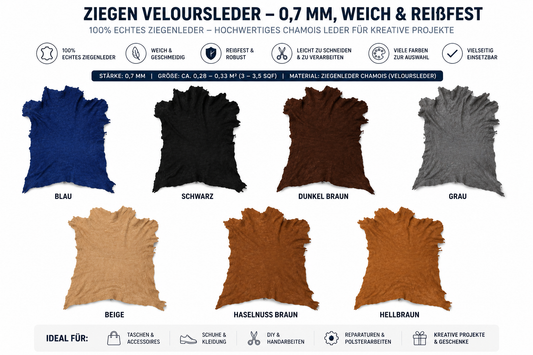 Ziegen Veloursleder / Wildleder – Extra weich & reißfest | 0,7 mm | Viele Farben