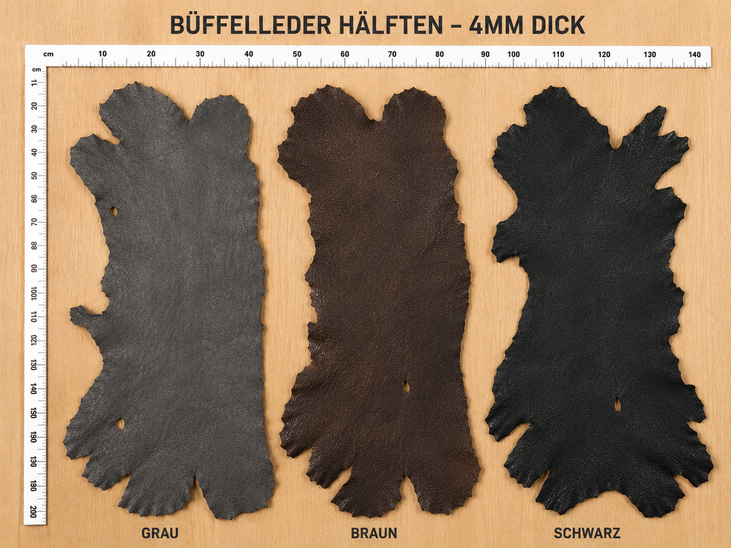 Büffelleder Hälften – 4 mm stark – ca. 2 m² – hochwertig durchgefärbt – extrem strapazierfähig