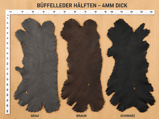 Büffelleder Hälften – 4 mm stark – ca. 2 m² – hochwertig durchgefärbt – extrem strapazierfähig