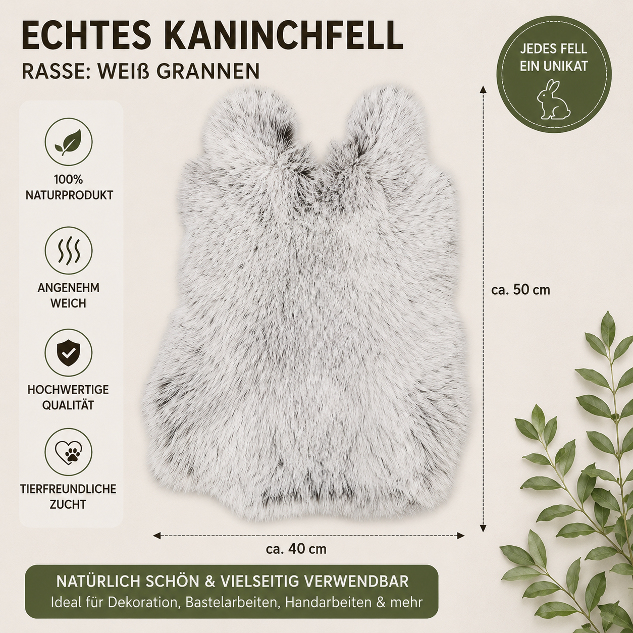 Große Kaninchen Echte Rasse Kaninchenfelle | Alaska • Holländer • Burgunder | ca. 50x40 cm