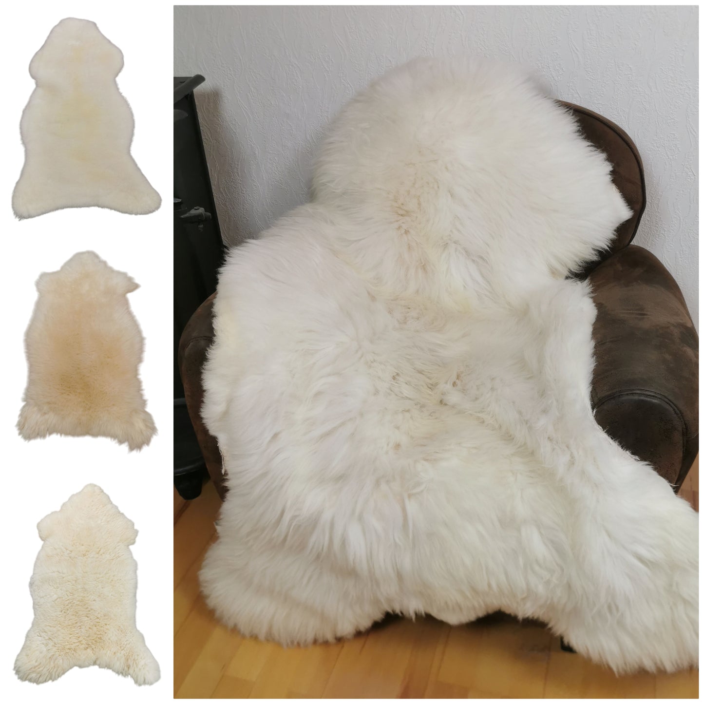 TOP Schaffell | 140cm | Echtes Lammfell |Teppich Deko | Natur-Weiß | Sitzauflage