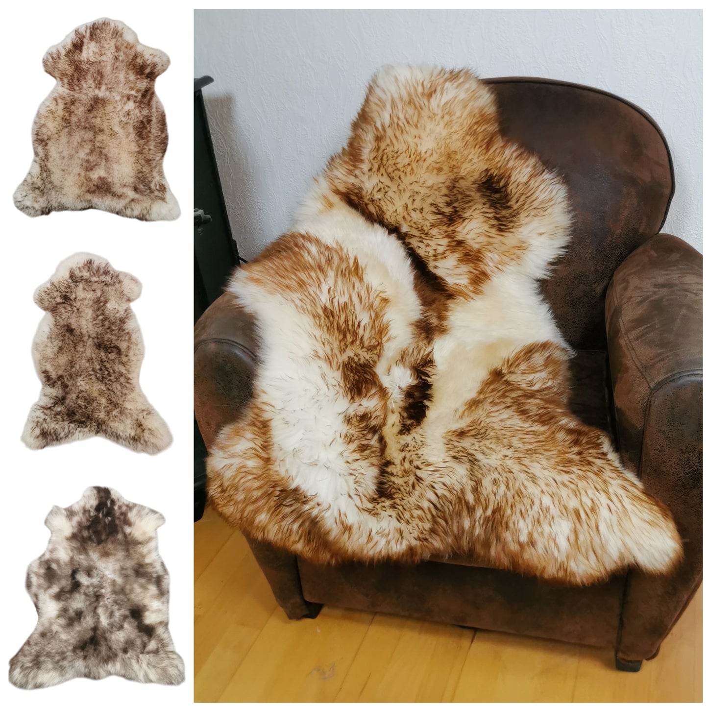 TOP Schaffell | 140cm | Echtes Lammfell |Teppich Deko | Braun & Dunkel geflammt | Sitzauflage
