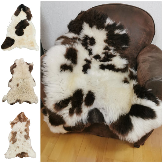 TOP Schaffell | 140cm | Echtes Lammfell |Teppich Deko | Gefleckt | Jacob | Sitzauflage | XXL