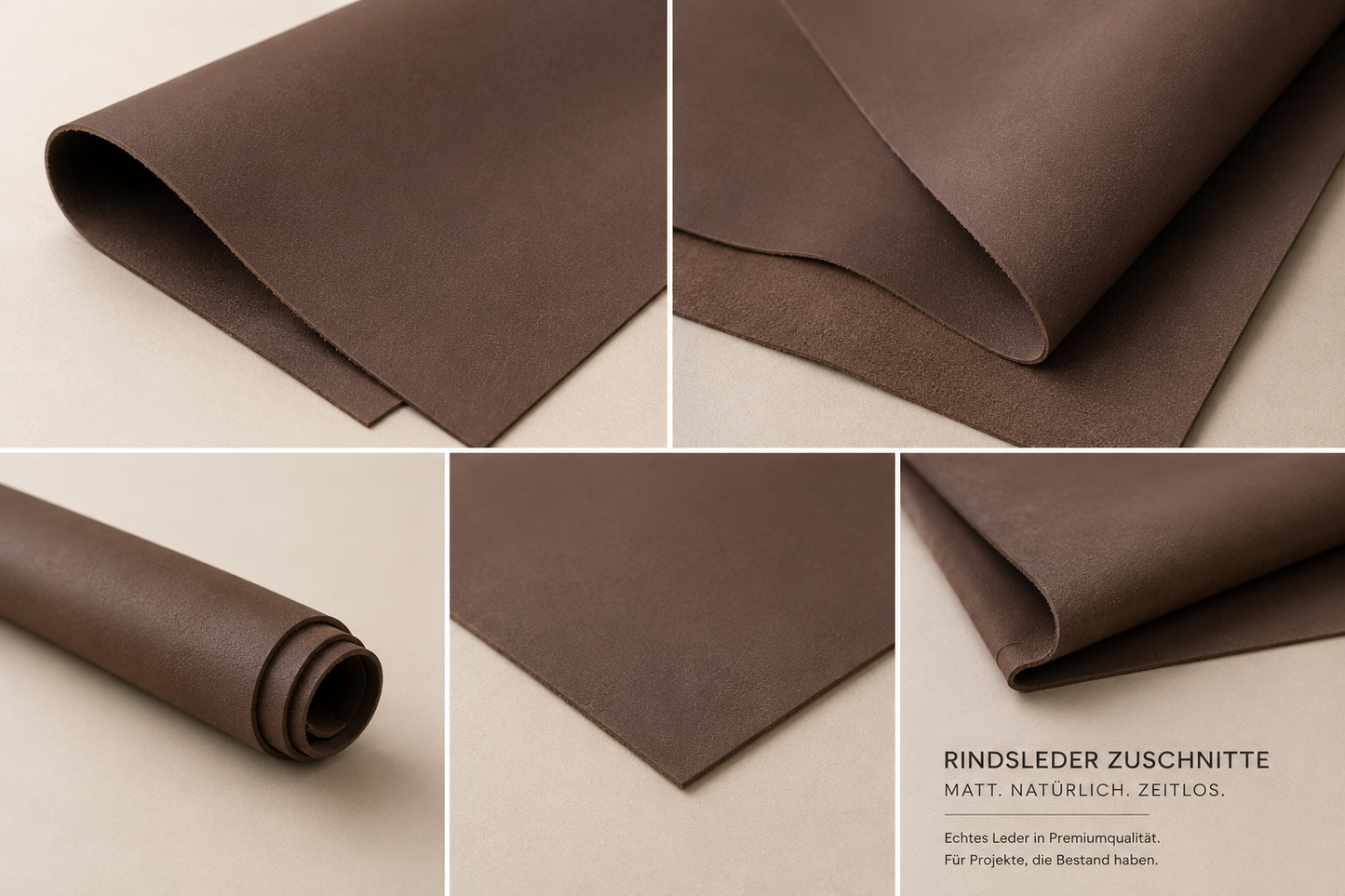 Rindsleder Zuschnitte Braun Halb-Matt – Echtleder 1,1–1,5 mm – Premium Leder für Taschen, Möbel & DIY