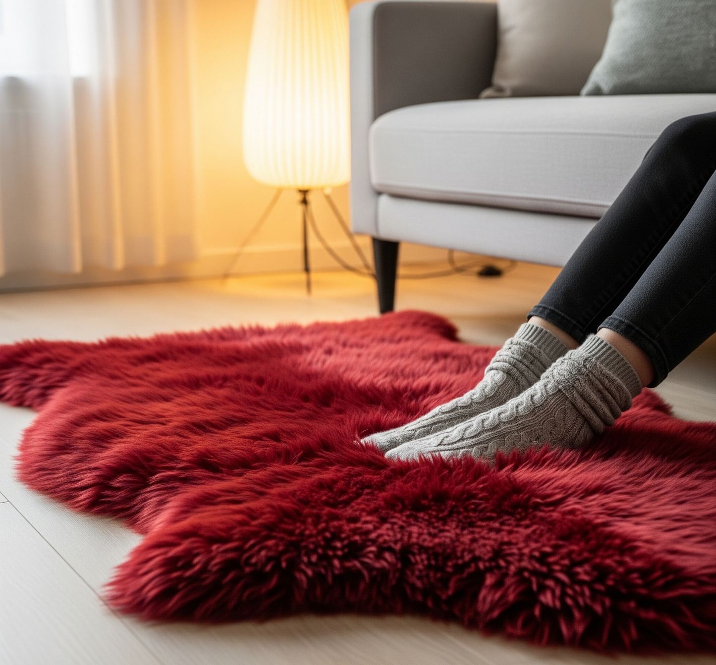Colorful sheepskin | Red | Genuine lambskin | Rug decoration | 120cm | Seat cushion