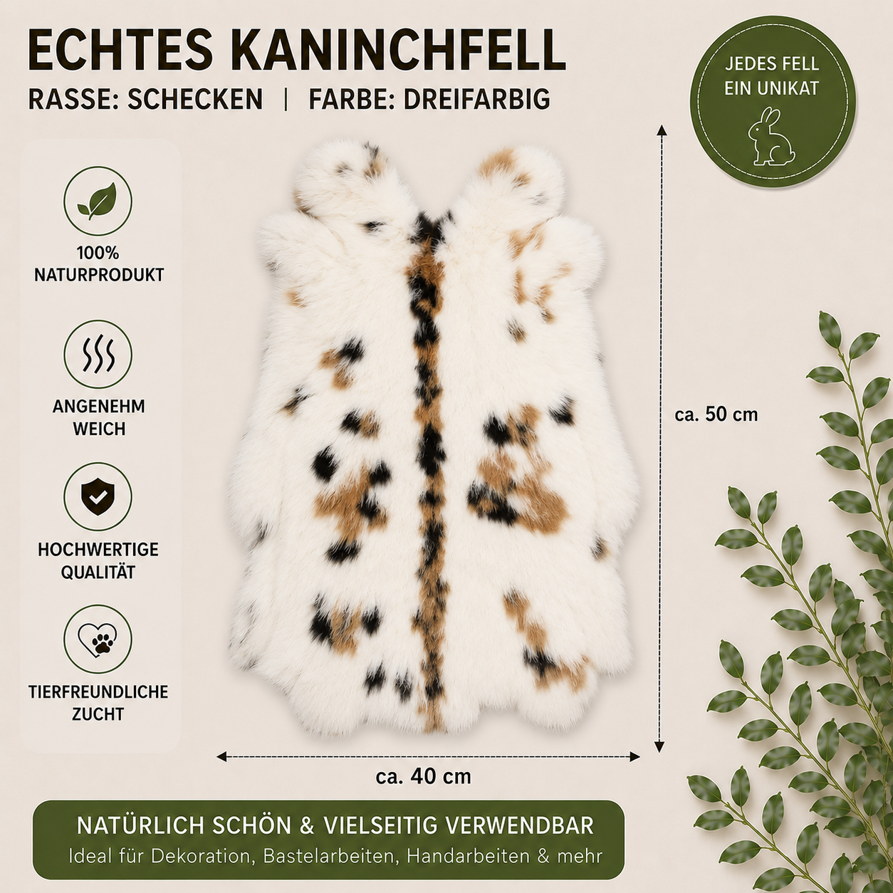Große Kaninchen Echte Rasse Kaninchenfelle | Alaska • Holländer • Burgunder | ca. 50x40 cm
