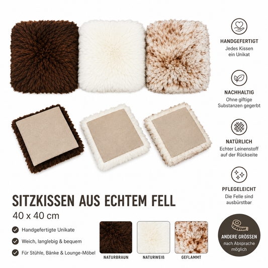 Handgefertigte Sitzkissen & Sitzauflagen aus echtem Fell – 40x40 cm